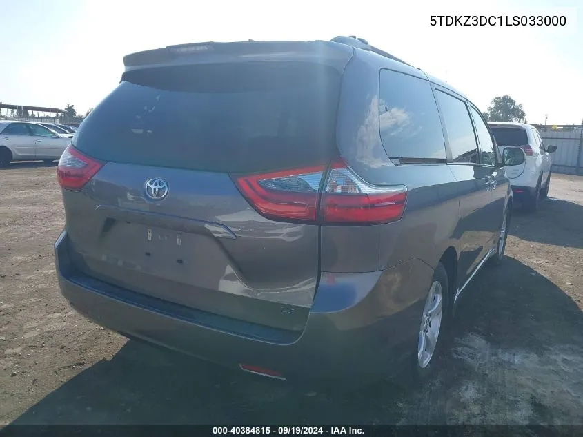 2020 Toyota Sienna Le VIN: 5TDKZ3DC1LS033000 Lot: 40384815