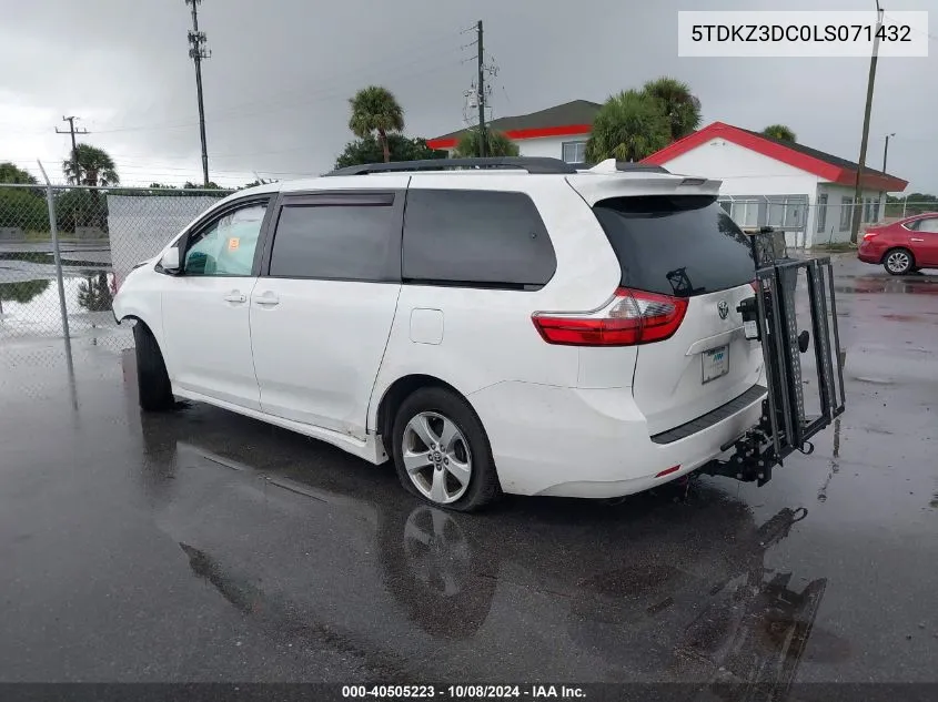 2020 Toyota Sienna Le VIN: 5TDKZ3DC0LS071432 Lot: 40505223