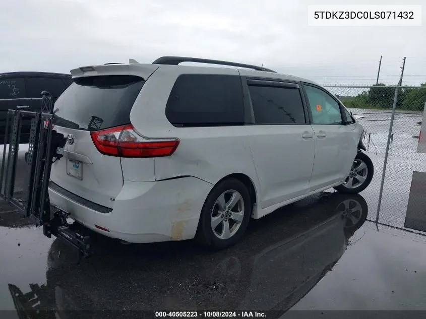 2020 Toyota Sienna Le VIN: 5TDKZ3DC0LS071432 Lot: 40505223