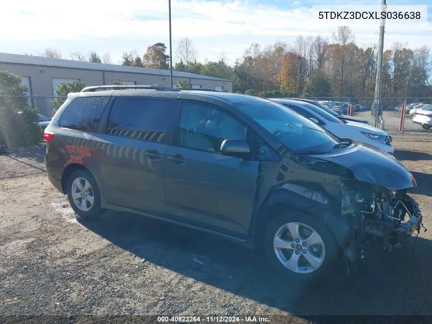 2020 Toyota Sienna Le VIN: 5TDKZ3DCXLS036638 Lot: 40823264