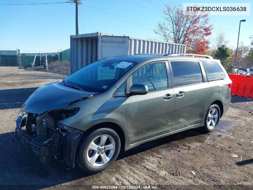 2020 Toyota Sienna Le VIN: 5TDKZ3DCXLS036638 Lot: 40823264