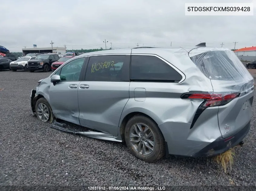 2021 Toyota Sienna Le 8-Passenger VIN: 5TDGSKFCXMS039428 Lot: 12037812