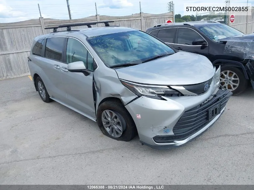 2021 Toyota Sienna Le/Xle/Xse/Limited/Platinum VIN: 5TDGRKEC2MS002855 Lot: 12065388