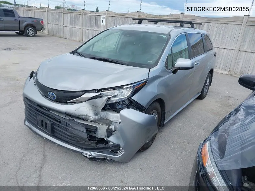 2021 Toyota Sienna Le/Xle/Xse/Limited/Platinum VIN: 5TDGRKEC2MS002855 Lot: 12065388