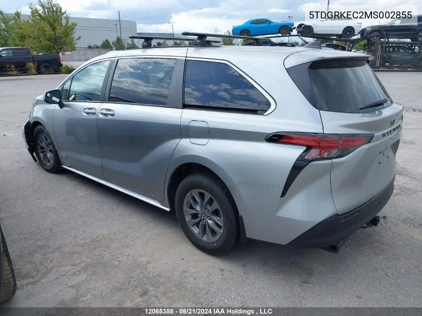 2021 Toyota Sienna Le/Xle/Xse/Limited/Platinum VIN: 5TDGRKEC2MS002855 Lot: 12065388