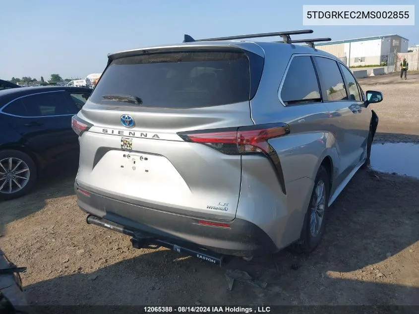 2021 Toyota Sienna Le/Xle/Xse/Limited/Platinum VIN: 5TDGRKEC2MS002855 Lot: 12065388