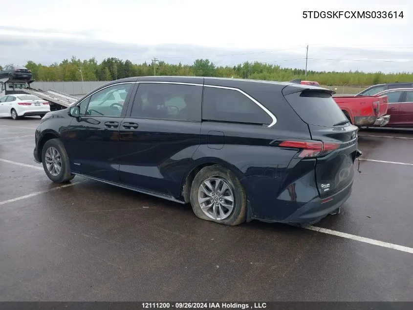 2021 Toyota Sienna Le/Xle/Xse/Limited/Platinum VIN: 5TDGSKFCXMS033614 Lot: 12111200