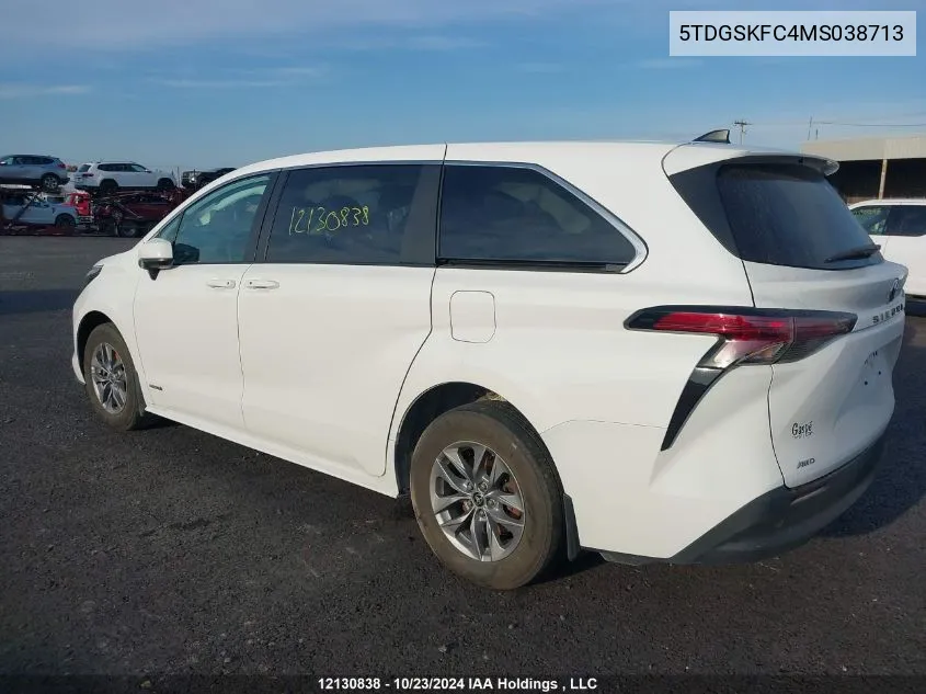 2021 Toyota Sienna Le/Xle/Xse/Limited/Platinum VIN: 5TDGSKFC4MS038713 Lot: 12130838