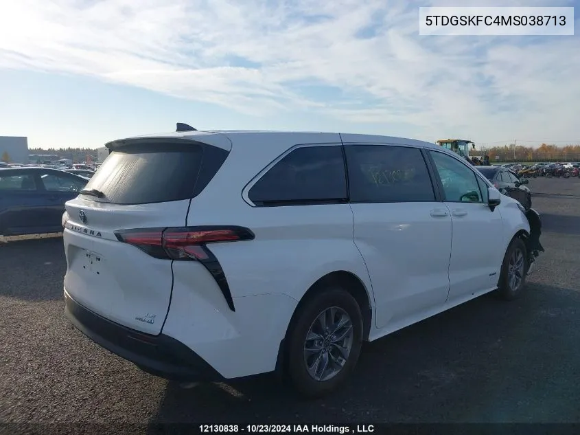 2021 Toyota Sienna Le/Xle/Xse/Limited/Platinum VIN: 5TDGSKFC4MS038713 Lot: 12130838