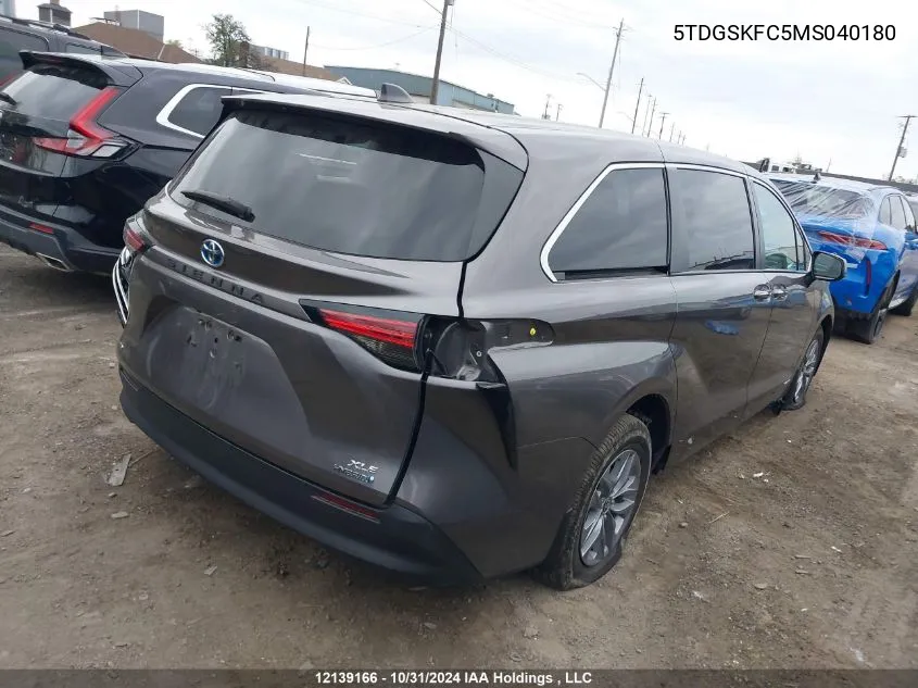 2021 Toyota Sienna Xle 7-Passenger VIN: 5TDGSKFC5MS040180 Lot: 12139166