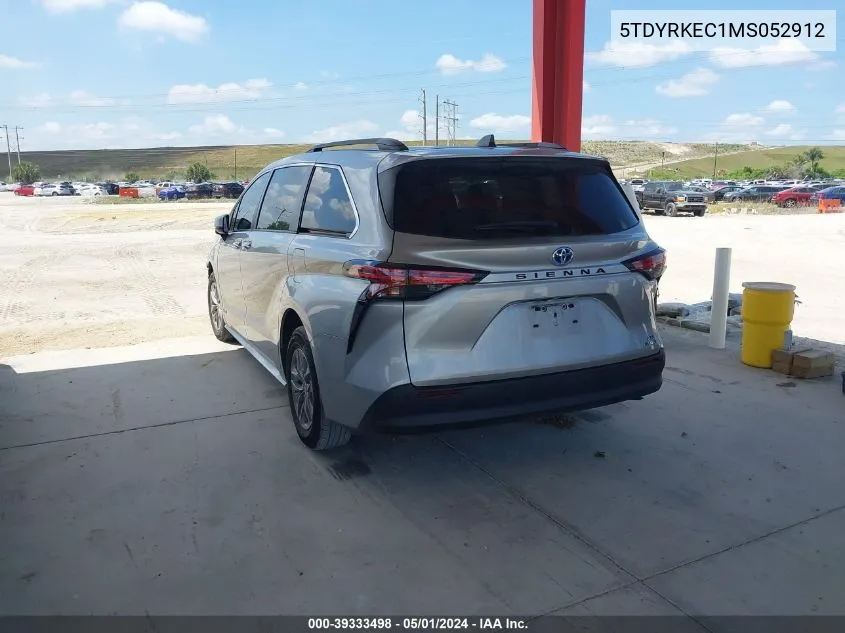 2021 Toyota Sienna Xle VIN: 5TDYRKEC1MS052912 Lot: 39333498