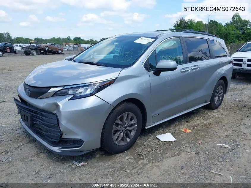 2021 Toyota Sienna Le VIN: 5TDKRKEC4MS072643 Lot: 39441453