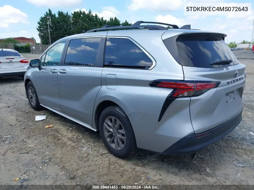 2021 Toyota Sienna Le VIN: 5TDKRKEC4MS072643 Lot: 39441453