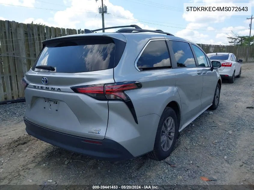 2021 Toyota Sienna Le VIN: 5TDKRKEC4MS072643 Lot: 39441453