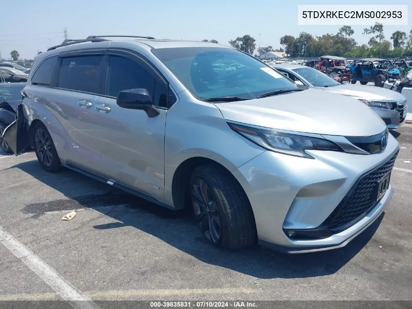 2021 Toyota Sienna Xse VIN: 5TDXRKEC2MS002953 Lot: 39835831