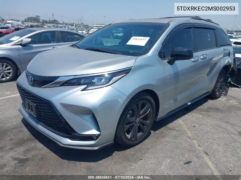 2021 Toyota Sienna Xse VIN: 5TDXRKEC2MS002953 Lot: 39835831