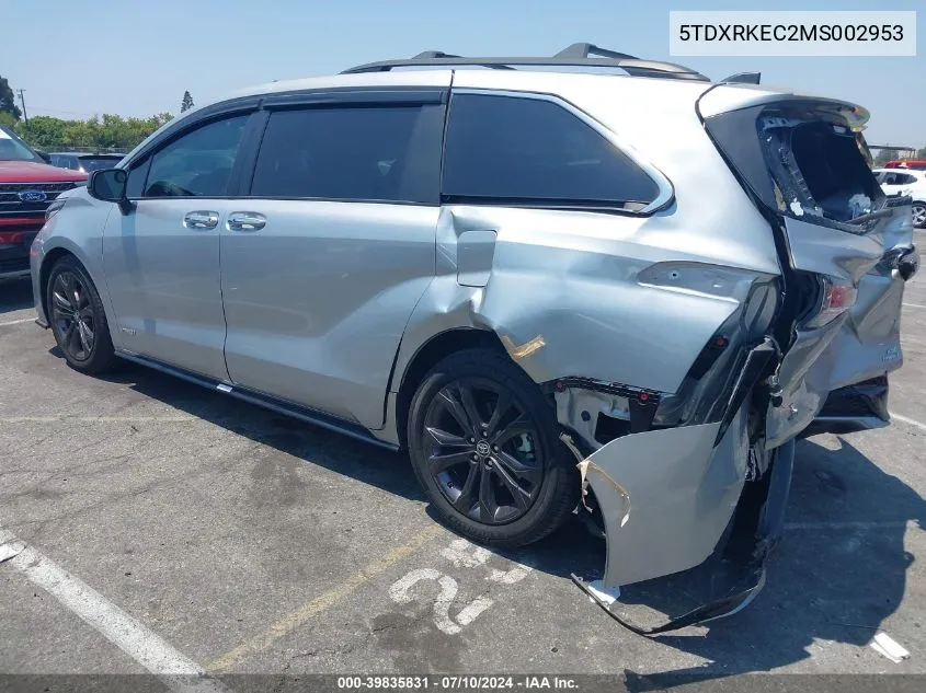 2021 Toyota Sienna Xse VIN: 5TDXRKEC2MS002953 Lot: 39835831