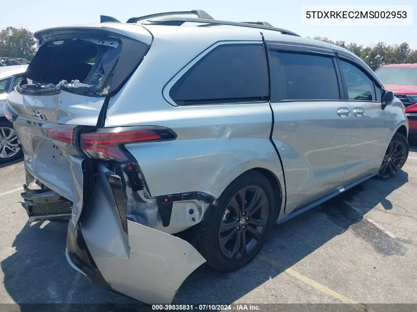 2021 Toyota Sienna Xse VIN: 5TDXRKEC2MS002953 Lot: 39835831