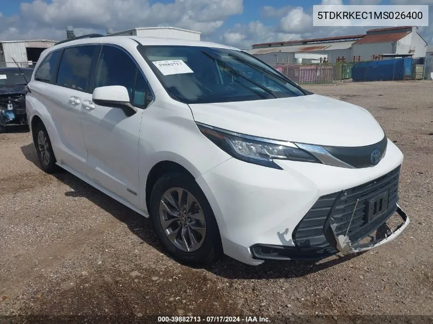 2021 Toyota Sienna Le VIN: 5TDKRKEC1MS026400 Lot: 39882713