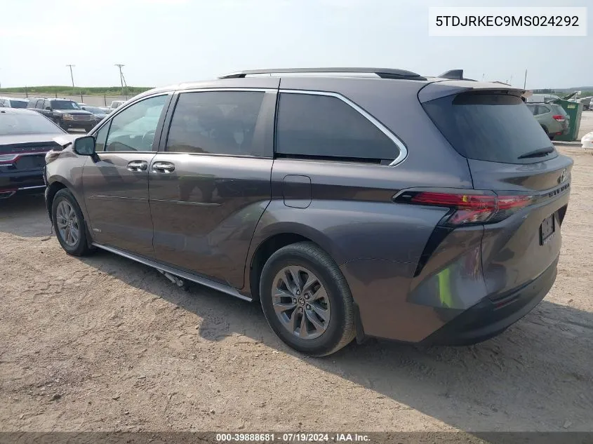 2021 Toyota Sienna Xle VIN: 5TDJRKEC9MS024292 Lot: 39888681