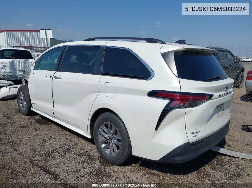 5TDJSKFC6MS032224 2021 Toyota Sienna Xle