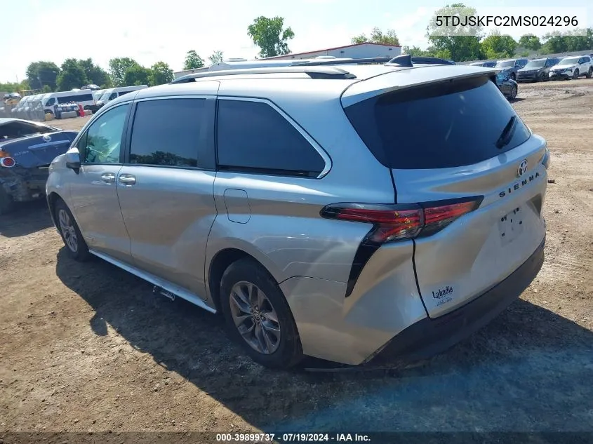 2021 Toyota Sienna Xle VIN: 5TDJSKFC2MS024296 Lot: 39899737