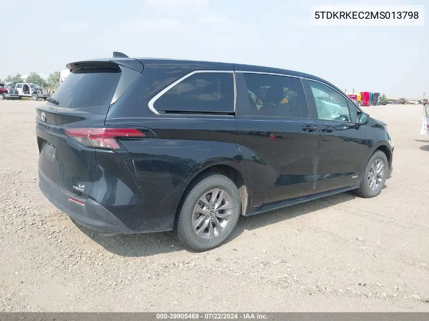 2021 Toyota Sienna Le VIN: 5TDKRKEC2MS013798 Lot: 39905469