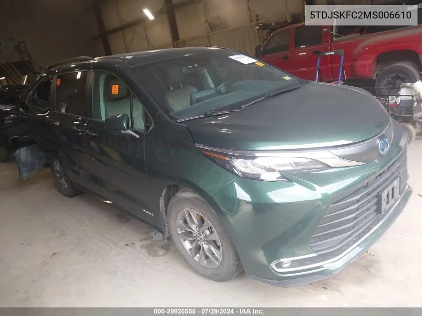 2021 Toyota Sienna Xle VIN: 5TDJSKFC2MS006610 Lot: 39920555