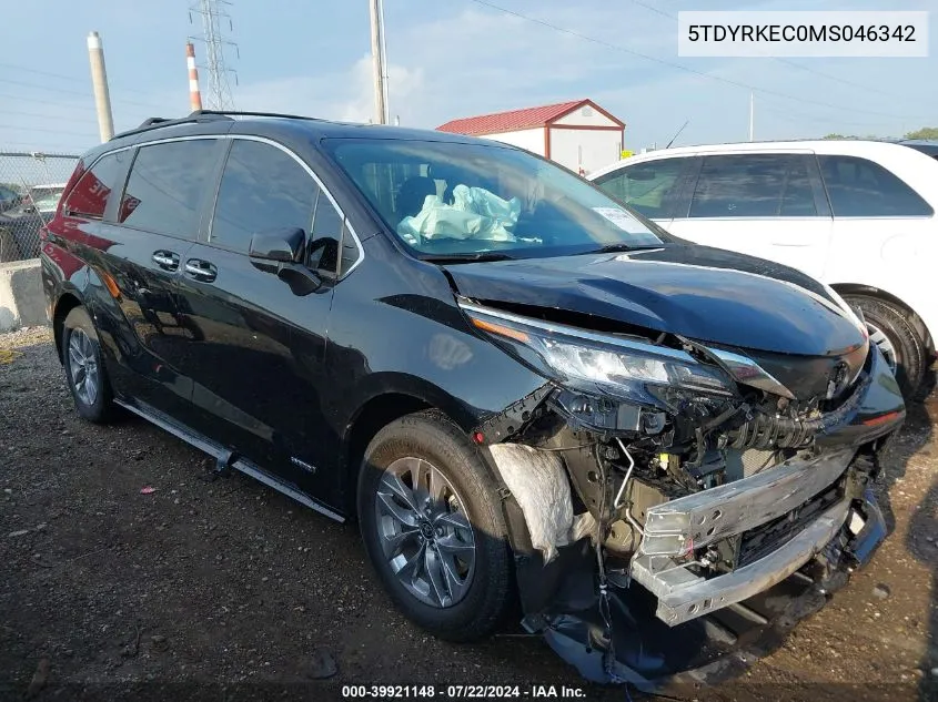 2021 Toyota Sienna Xle VIN: 5TDYRKEC0MS046342 Lot: 39921148