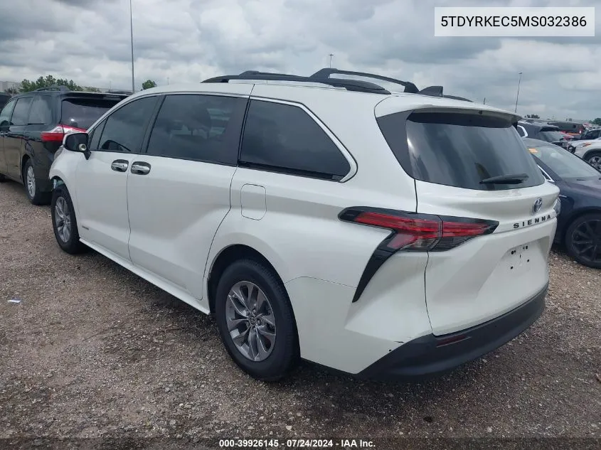 2021 Toyota Sienna Xle VIN: 5TDYRKEC5MS032386 Lot: 39926145