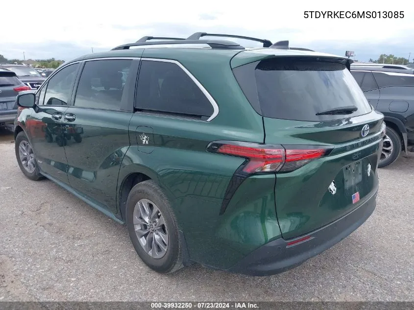 2021 Toyota Sienna Xle VIN: 5TDYRKEC6MS013085 Lot: 39932250