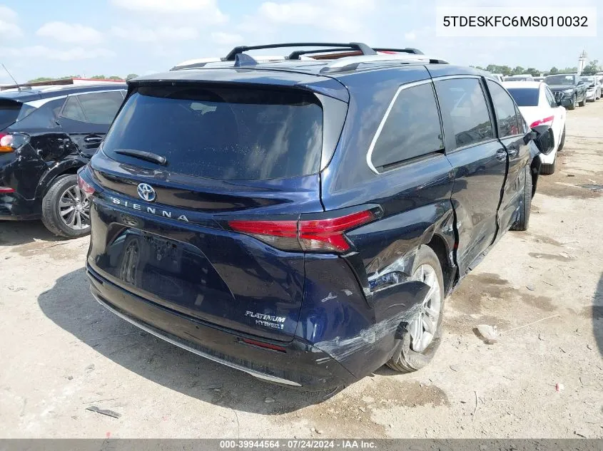 2021 Toyota Sienna Platinum VIN: 5TDESKFC6MS010032 Lot: 39944564