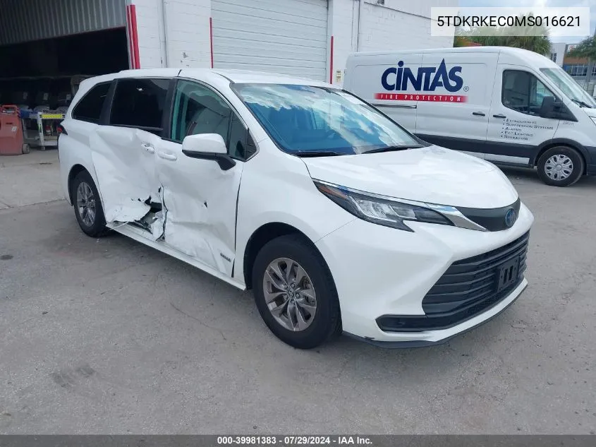 2021 Toyota Sienna Le VIN: 5TDKRKEC0MS016621 Lot: 39981383