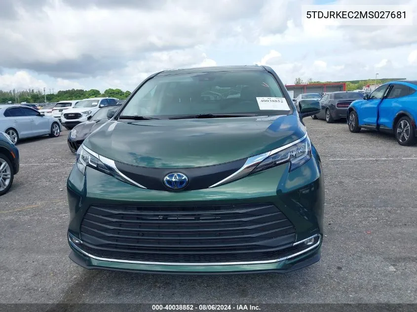 2021 Toyota Sienna Xle VIN: 5TDJRKEC2MS027681 Lot: 40038852