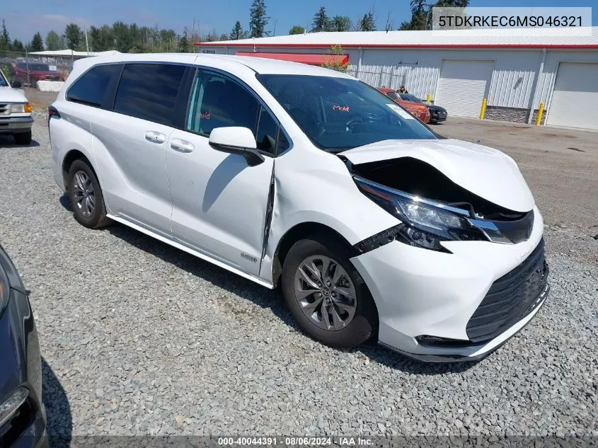 2021 Toyota Sienna Le VIN: 5TDKRKEC6MS046321 Lot: 40044391