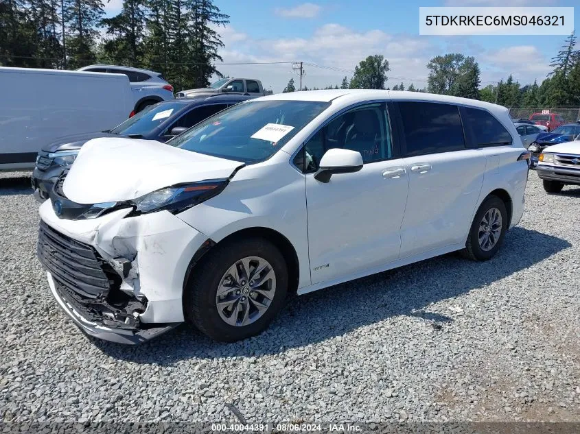 2021 Toyota Sienna Le VIN: 5TDKRKEC6MS046321 Lot: 40044391