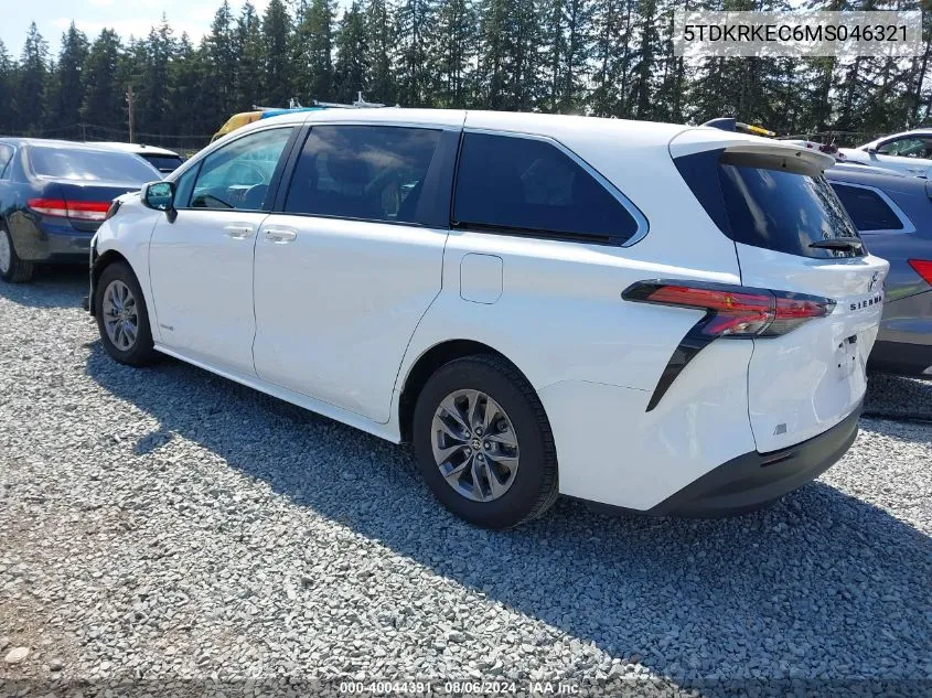 2021 Toyota Sienna Le VIN: 5TDKRKEC6MS046321 Lot: 40044391