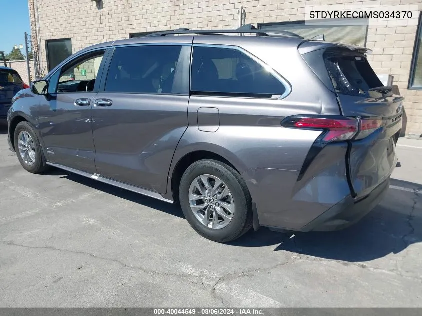 2021 Toyota Sienna Xle VIN: 5TDYRKEC0MS034370 Lot: 40044549