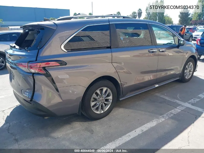 2021 Toyota Sienna Xle VIN: 5TDYRKEC0MS034370 Lot: 40044549