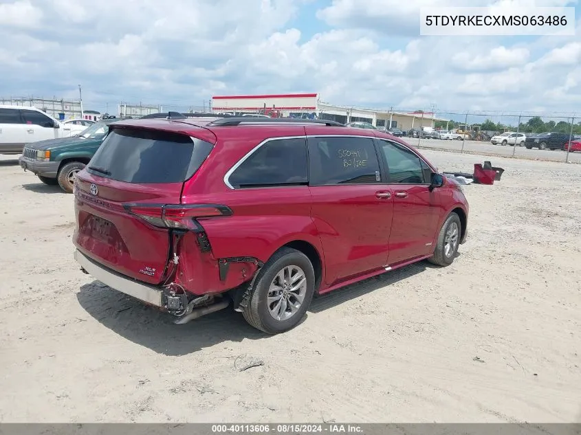 2021 Toyota Sienna Xle VIN: 5TDYRKECXMS063486 Lot: 40113606