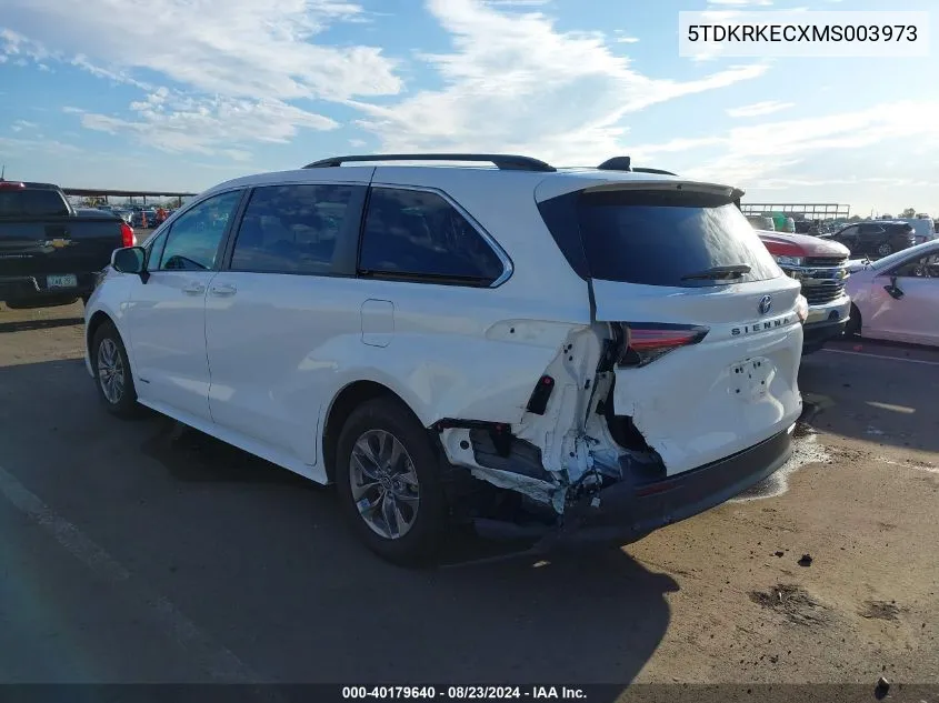 2021 Toyota Sienna Le VIN: 5TDKRKECXMS003973 Lot: 40179640