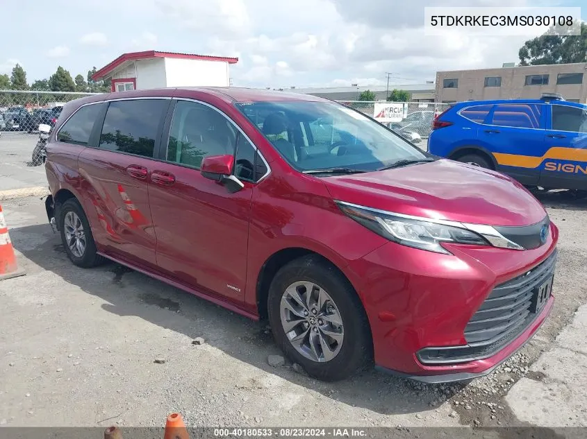 2021 Toyota Sienna Le VIN: 5TDKRKEC3MS030108 Lot: 40180533