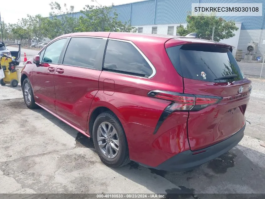 2021 Toyota Sienna Le VIN: 5TDKRKEC3MS030108 Lot: 40180533