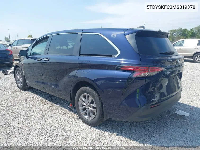 2021 Toyota Sienna Xle VIN: 5TDYSKFC3MS019378 Lot: 40187498