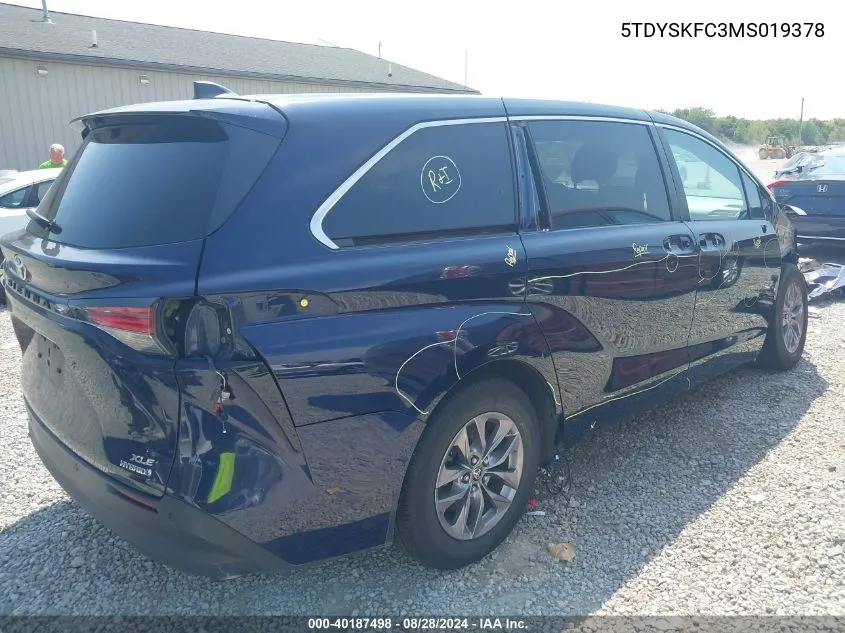 2021 Toyota Sienna Xle VIN: 5TDYSKFC3MS019378 Lot: 40187498