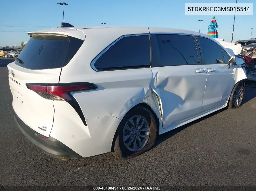 2021 Toyota Sienna Le VIN: 5TDKRKEC3MS015544 Lot: 40190491