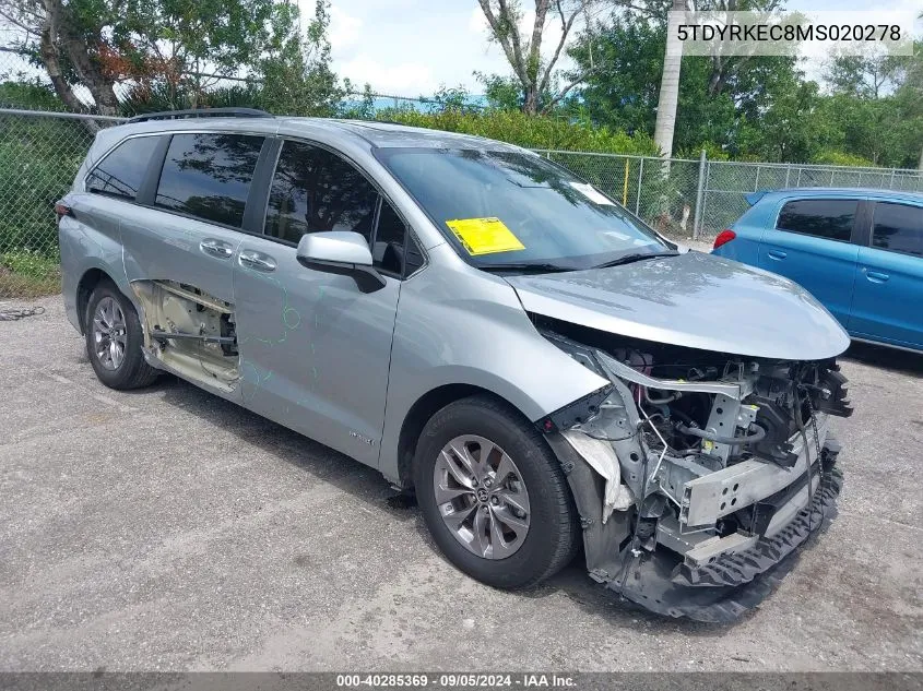 2021 Toyota Sienna Xle VIN: 5TDYRKEC8MS020278 Lot: 40285369