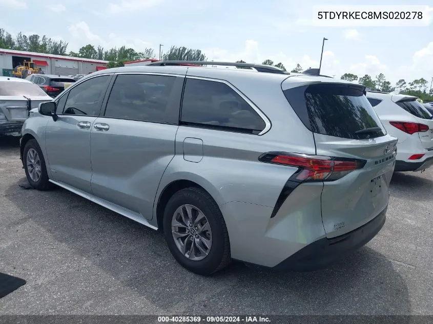 5TDYRKEC8MS020278 2021 Toyota Sienna Xle