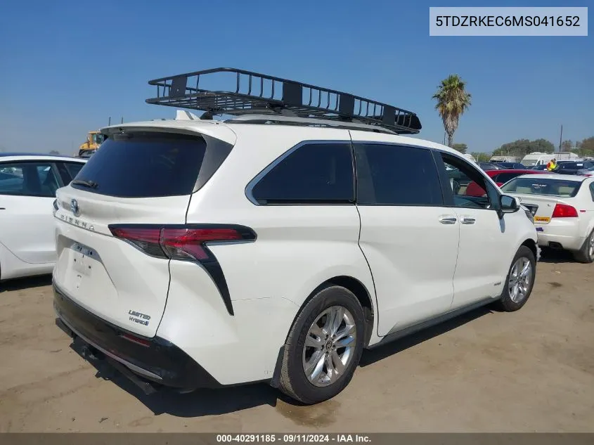 2021 Toyota Sienna Limited VIN: 5TDZRKEC6MS041652 Lot: 40291185