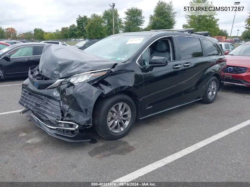 2021 Toyota Sienna Xle VIN: 5TDJRKEC3MS017287 Lot: 40331474